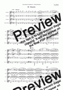 page one of Eine Kleine Nachtmusik - Mov.3 (Clarinet Quartet)
