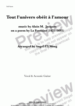 page one of Tout l’univers obéit à l’amour (Alain Jacques / La Fontaine) Angel's arr.