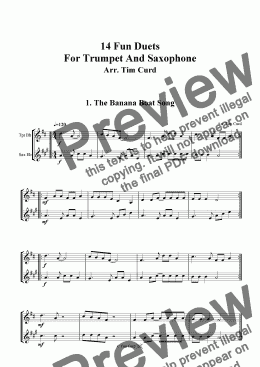 page one of The Banana Boat Song - Trumpet And Alto Saxophone Duet.