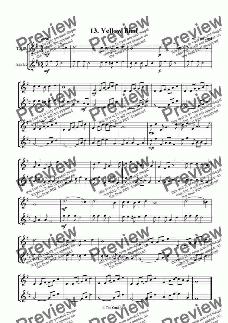 page one of Yellow Bird - Trumpet And Alto Saxophone Duet.