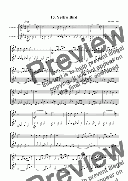 page one of Yellow Bird - Clarinet Duet.