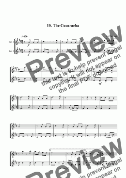 page one of The Cucaracha - Saxophone Duet.