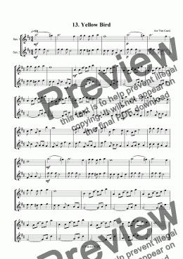 page one of Yellow Bird - Saxophone Duet.
