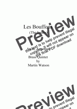page one of Les Bouffons (The Jesters) for Brass Quintet.