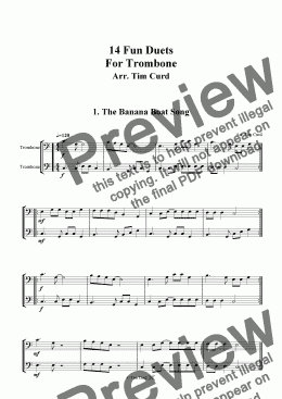 page one of The Banana Boat Song - Trombone Duet.