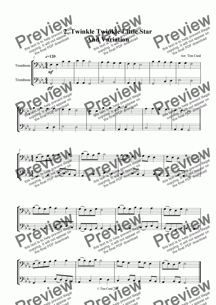 page one of Twinkle, Twinkle Little Star And Variation - Trombone Duet.