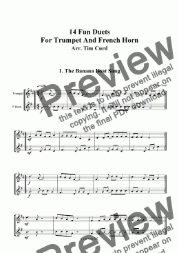 page one of The Banana Boat Song - Trumpet And F-Horn Duet.