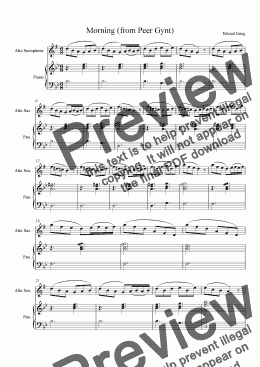 page one of Morning Mood (from Peer Gynt) for Saxophone with Piano Accompaniment