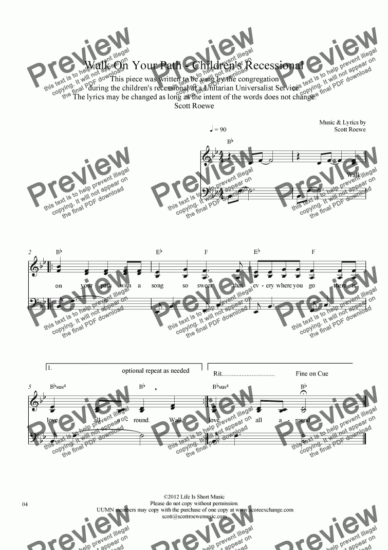 page one of Walk On Your Path - Children’s Recessional