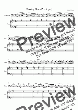 page one of Morning Mood (from Peer Gynt) for Trombone with Piano Accompaniment