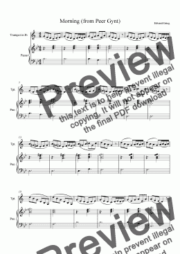 page one of Morning Mood (from Peer Gynt) for Trumpet with Piano Accompaniment
