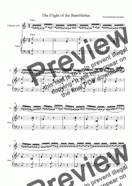 page one of The Flight of the Bumblebee for Clarinet and Piano Accompaniment
