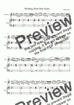 page one of Morning Mood (from Peer Gynt) for French Horn with Piano Accompaniment
