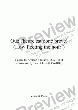 page one of Que l’heure est donc brève (Delibes / A. Silvestre)