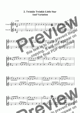 page one of Twinkle, Twinkle Little Star And Variation - Cornet and Tenor Horn Duet.