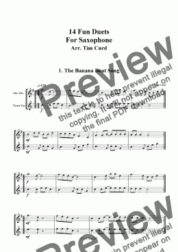 page one of The Banana Boat Song - Alto and Tenor Saxophone Duet.