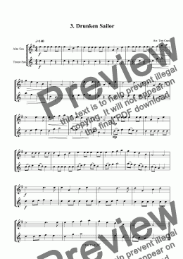 page one of Drunken Sailor - Alto And Tenor Saxophone Duet.