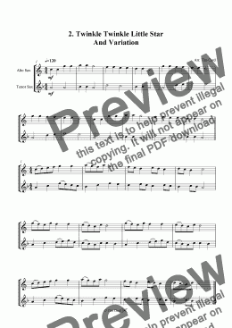 page one of Twinkle Twinkle Little Star And Variation - Alto And Tenor Saxophone Duet.