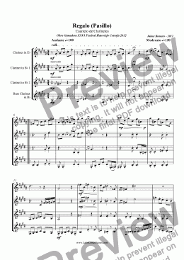 page one of Regalo (Pasillo) Cuarteto de Clarinetes Obra Ganadora XXVI Festival Hatoviejo Cotrafa 2012