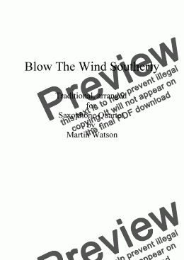 page one of Blow The Wind Southerly for Saxophone Quartet
