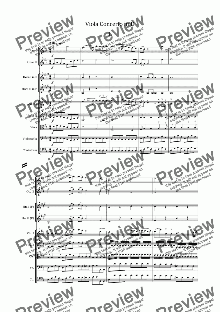 page one of Hoffmeister - Viola Concerto in D - full score