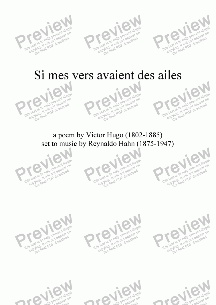 page one of Si mes vers avaient des ailes (R. Hahn / Victor Hugo)