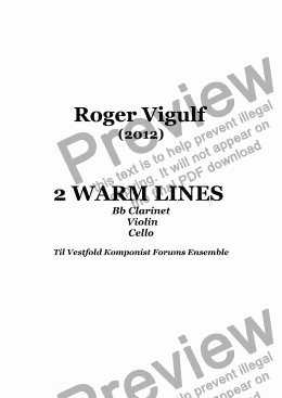 page one of 2 WARM LINES  for  Clarinet in Bb/Bass clarinet, Violin, Cello