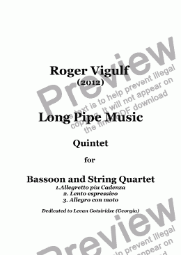 page one of Long Pipe Music   for  Bassoon and String Quartet Dedicated Levan Gotsiridze (Georgia)  1.Allegretto piu Cadenza