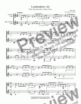 page one of Londonderry Air / Danny Boy for clarinet and bass clarinet