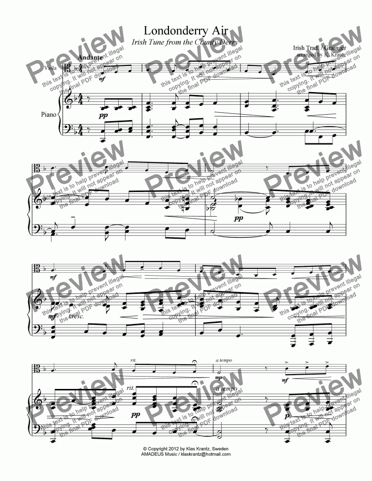 page one of Londonderry Air / Danny Boy for viola and piano