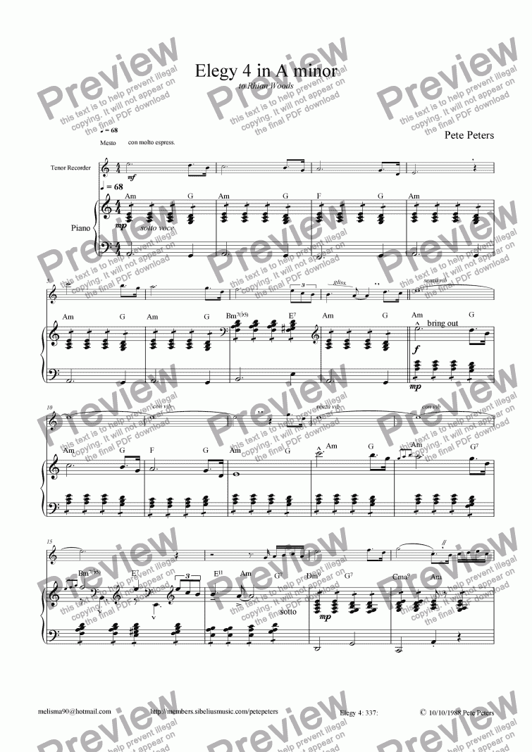 page one of Elegy 4 in A minor [oboe, ten rec or flute]