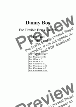 page one of Danny Boy - For Flexible Brass Quartet. Score and parts.