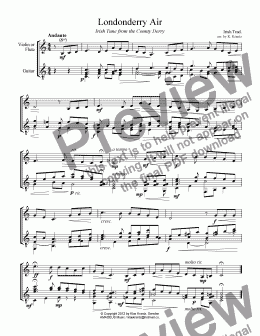 page one of Londonderry Air / Danny Boy for violin and guitar