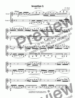 page one of Invention 1 BWV 772 for guitar duet