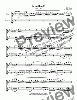 page one of Invention 2 BWV 783 for guitar duet