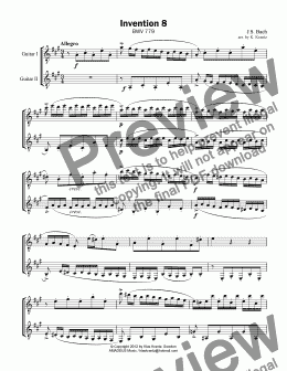 page one of Invention 8 BWV 779 for guitar duet