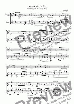 page one of Londonderry Air / Danny Boyfor clarinet in Bb and guitar
