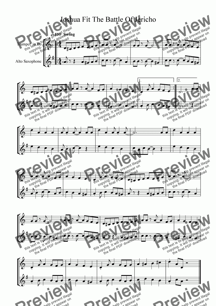 page one of Joshua Fit The Battle Of Jericho - Trumpet And Alto Saxophone Duet.