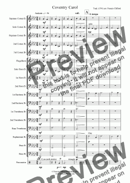 page one of Coventry Carol (Brass Band) Concert Pitch Score