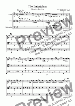 page one of The Entertainer for easy string trio (vln, vla, vc) (abridged)