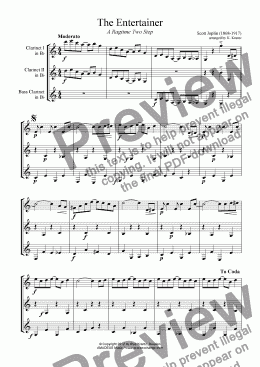 page one of The Entertainer for easy clarinet trio in C Major (in Bb) (abridged)