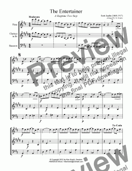 page one of The Entertainer for easy wind trio (fl, cl, bsn) (abridged)