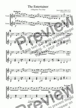 page one of The Entertainer for violin and guitar (abridged)