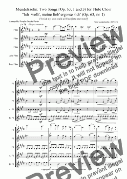 page one of Mendelssohn, Felix: Two Songs (Op. 63, 1 and 3) for Flute Choir (3 fl, afl, bassfl)
