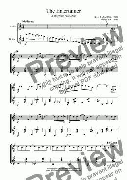 page one of The Entertainer for flute and guitar