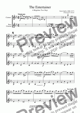 page one of The Entertainer for clarinet and bass clarinet in Bb (abridged)