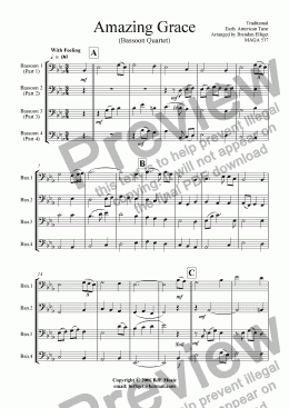 page one of Amazing Grace - Bassoon Quartet [Eb to F]