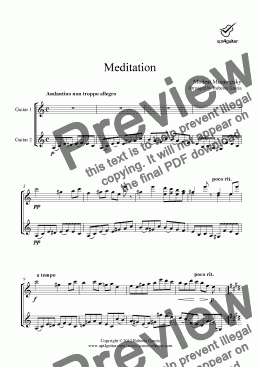 page one of Meditation for guitar duet