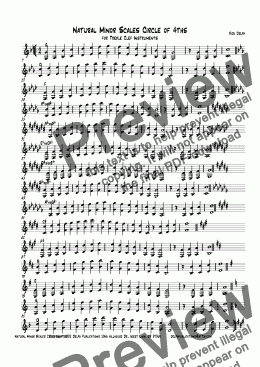 page one of Natural Minor Scales Circle of 4ths for Treble Clef Instruments