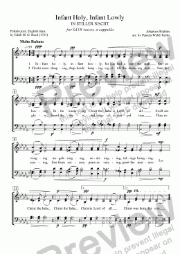 page one of Infant Holy, Infant Lowly - or - In stiller Nacht (BRAHMS) Christmas carol for 4-part mixed voices (SATB) choir, a cappella, arr. by Pamela Webb Tubbs